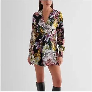 Express Women's Floral V-Neck Long Sleeve Twist Front Romper Size S